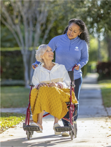 client and caregiver walking